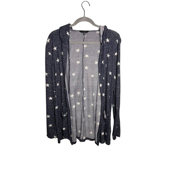 Lucky Brand Star Print Open Cardigan With Hood XS Navy & White Womens Soft Knit - Picture 1 of 5